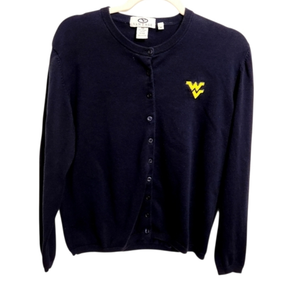Vantage | Women’s Navy Blue WV University Cardigan Sweater (Size Medium)